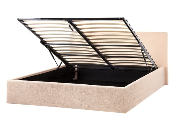 Sengeramme med oppbevaring Beige Bouclé 140 x 200 cm Sengegavl Moderne design Dobbeltseng Soverom