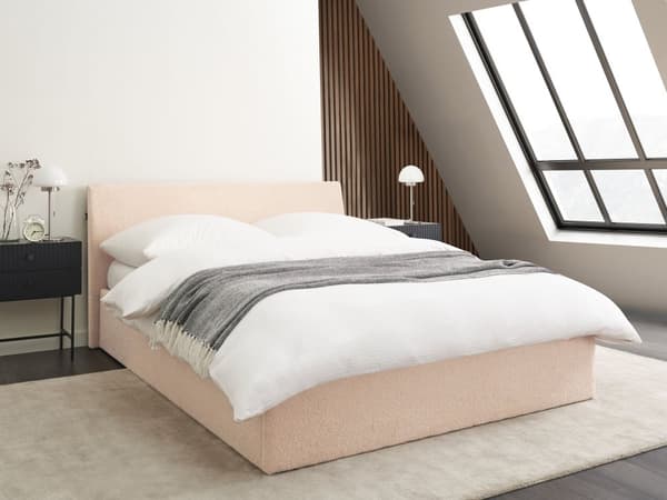Sengeramme med oppbevaring Beige Bouclé 140 x 200 cm Sengegavl Moderne design Dobbeltseng Soverom