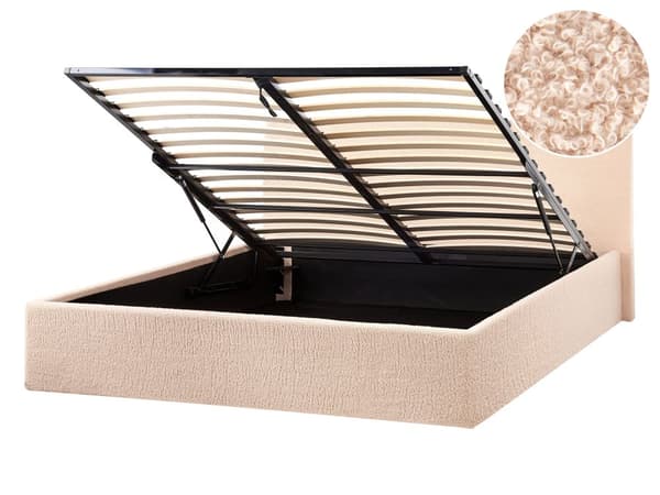 Sengeramme med oppbevaring Beige Bouclé 140 x 200 cm Sengegavl Moderne design Dobbeltseng Soverom