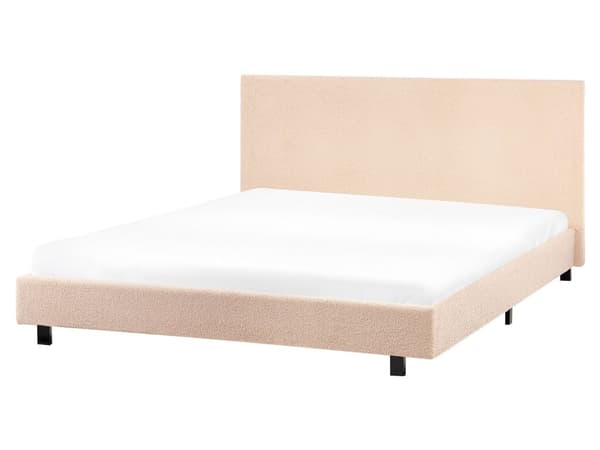 Sengeramme Beige Bouclé 160 x 200 cm Lamellbunn Sengegavl Moderne design Dobbeltseng Soverom