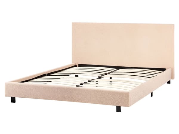 Sengeramme Beige Bouclé 160 x 200 cm Lamellbunn Sengegavl Moderne design Dobbeltseng Soverom