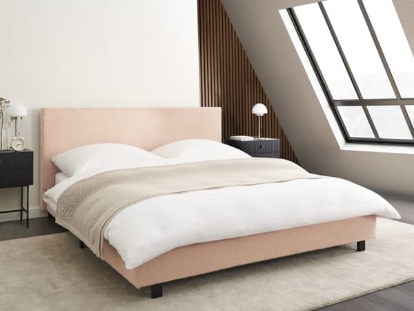 Sengeramme Beige Bouclé 160 x 200 cm Lamellbunn Sengegavl Moderne design Dobbeltseng Soverom