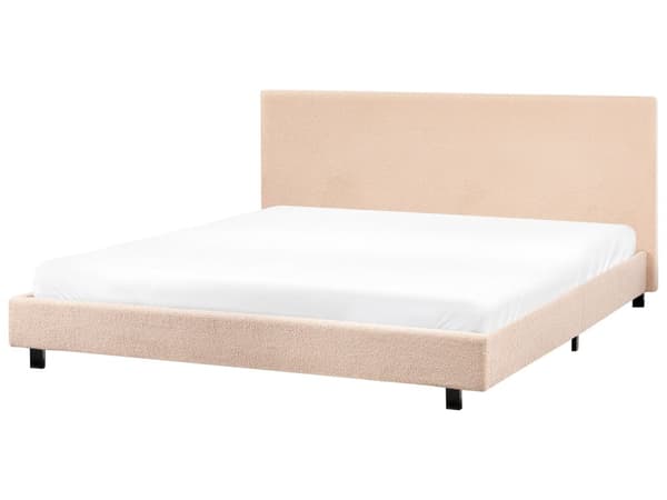 Sengeramme Beige Bouclé 180 x 200 cm Lamellbunn Sengegavl Moderne design Dobbeltseng Soverom