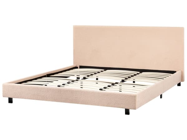 Sengeramme Beige Bouclé 180 x 200 cm Lamellbunn Sengegavl Moderne design Dobbeltseng Soverom