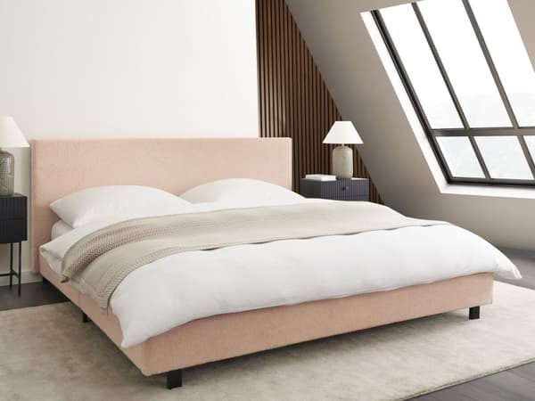 Sengeramme Beige Bouclé 180 x 200 cm Lamellbunn Sengegavl Moderne design Dobbeltseng Soverom