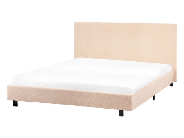 Sengeramme Beige Bouclé 140 x 200 cm Lamellbunn Sengegavl Moderne design Dobbeltseng Soverom