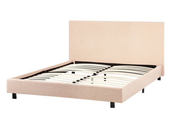 Sengeramme Beige Bouclé 140 x 200 cm Lamellbunn Sengegavl Moderne design Dobbeltseng Soverom