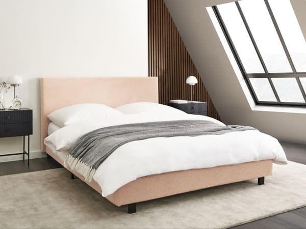 Sengeramme Beige Bouclé 140 x 200 cm Lamellbunn Sengegavl Moderne design Dobbeltseng Soverom