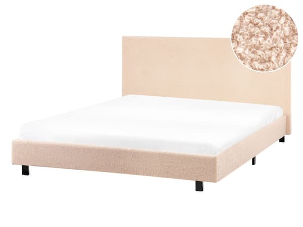 Sengeramme Beige Bouclé 140 x 200 cm Lamellbunn Sengegavl Moderne design Dobbeltseng Soverom