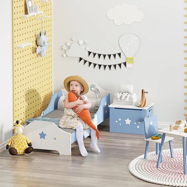 Rootz Children's Bed 3-6 år - Småbarnsäng - barnsäng - Säkerhetsfunktioner - 143 x 74 x 59 cm - Blue White Star Design