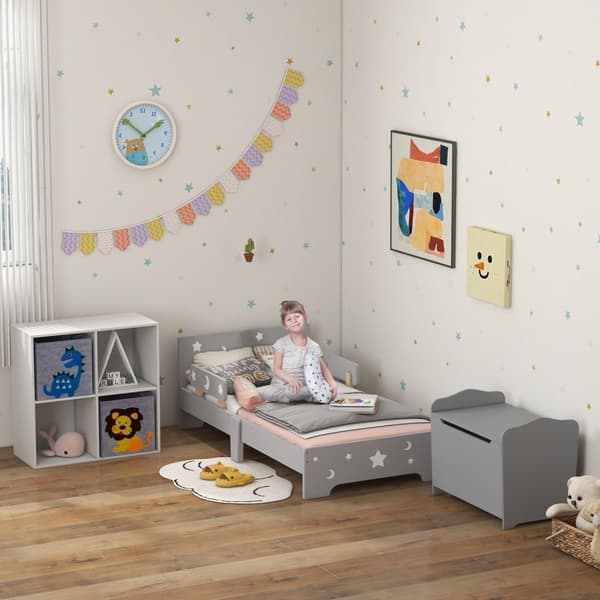 Rootzin lasten sänky - lasten pinnasänky - taaperovuode - turvapaneelit - 143 cm x 76cm x 49cm - harmaa - tähti- ja kuun muotoilu