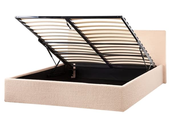 Seng Beige Boucle 160 x 200 cm Moderne To Mands Seng med Opbevaring Blød Sengegavl Dobbeltseng Sengeramme Retro Design