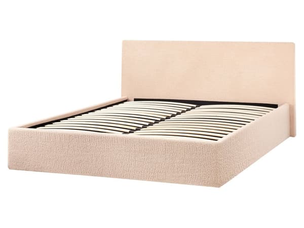 Seng Beige Boucle 160 x 200 cm Moderne To Mands Seng med Opbevaring Blød Sengegavl Dobbeltseng Sengeramme Retro Design