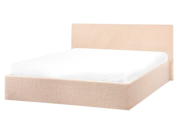 Seng Beige Boucle 160 x 200 cm Moderne To Mands Seng med Opbevaring Blød Sengegavl Dobbeltseng Sengeramme Retro Design