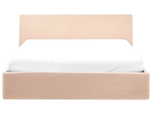 Seng Beige Boucle 160 x 200 cm Moderne To Mands Seng med Opbevaring Blød Sengegavl Dobbeltseng Sengeramme Retro Design