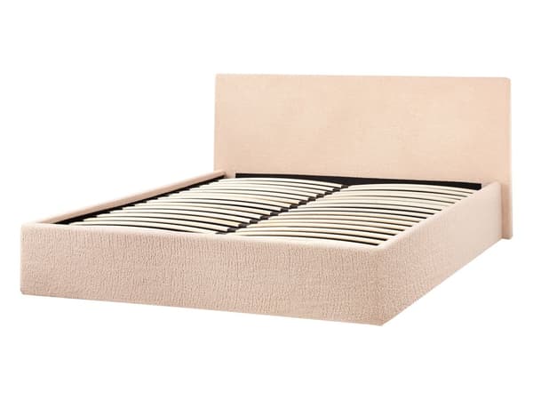 Seng Beige Boucle 140 x 200 cm Dekorativ Tre Kvart Seng med Sengegavl Halvanden Mands Kvalitetseng med Opbevaring Teenageværelse