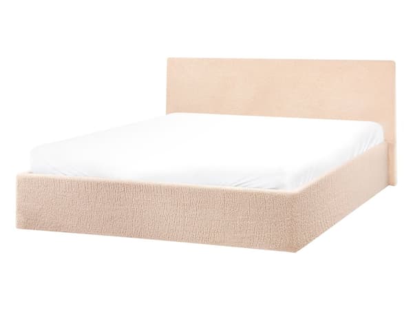 Seng Beige Boucle 140 x 200 cm Dekorativ Tre Kvart Seng med Sengegavl Halvanden Mands Kvalitetseng med Opbevaring Teenageværelse
