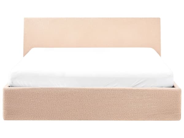 Seng Beige Boucle 140 x 200 cm Dekorativ Tre Kvart Seng med Sengegavl Halvanden Mands Kvalitetseng med Opbevaring Teenageværelse