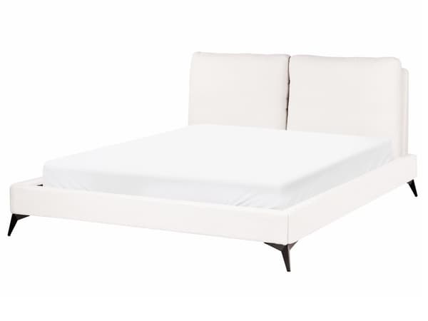 Seng Off White Boucle 160 x 200 cm Moderne To Mands Blød Sengegavl Dobbeltseng Sengeramme Retro Design Stofseng Plys