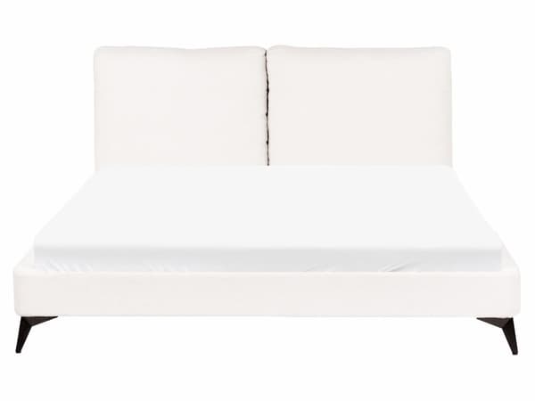 Seng Off White Boucle 160 x 200 cm Moderne To Mands Blød Sengegavl Dobbeltseng Sengeramme Retro Design Stofseng Plys