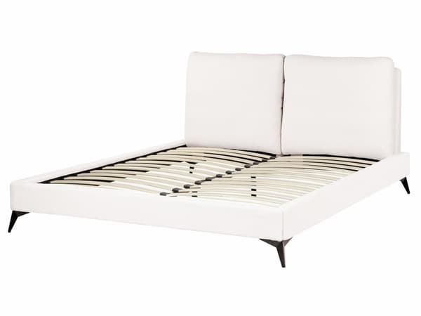 Seng Off White Boucle 160 x 200 cm Moderne To Mands Blød Sengegavl Dobbeltseng Sengeramme Retro Design Stofseng Plys