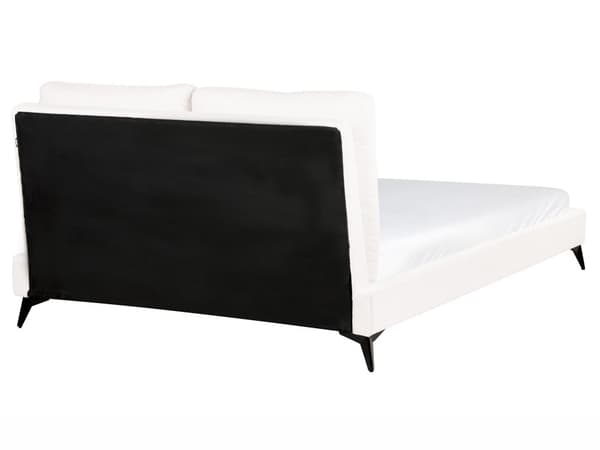 Seng Off White Boucle 160 x 200 cm Moderne To Mands Blød Sengegavl Dobbeltseng Sengeramme Retro Design Stofseng Plys