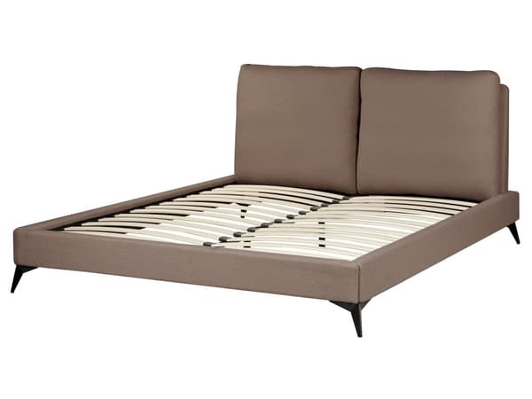 Seng Brun Boucle 160 x 200 cm Moderne To Mands Blød Sengegavl Dobbeltseng Sengeramme Retro Design Stofseng Plys