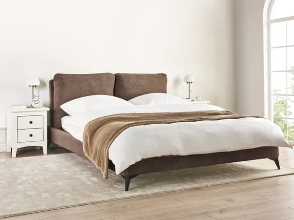 Seng Brun Boucle 160 x 200 cm Moderne To Mands Blød Sengegavl Dobbeltseng Sengeramme Retro Design Stofseng Plys