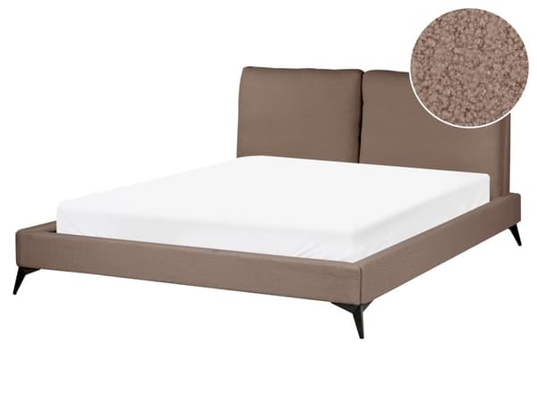 Seng Brun Boucle 160 x 200 cm Moderne To Mands Blød Sengegavl Dobbeltseng Sengeramme Retro Design Stofseng Plys