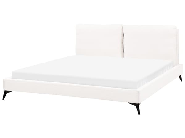 Seng Off White Boucle 180 x 200 cm Moderne To Mands Blød Sengegavl Dobbeltseng Sengeramme Retro Design Stofseng Plys