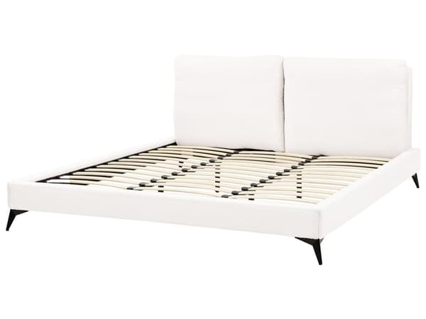 Seng Off White Boucle 180 x 200 cm Moderne To Mands Blød Sengegavl Dobbeltseng Sengeramme Retro Design Stofseng Plys