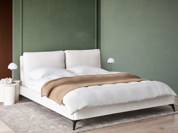 Seng Off White Boucle 180 x 200 cm Moderne To Mands Blød Sengegavl Dobbeltseng Sengeramme Retro Design Stofseng Plys