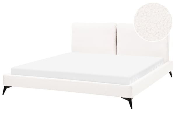 Seng Off White Boucle 180 x 200 cm Moderne To Mands Blød Sengegavl Dobbeltseng Sengeramme Retro Design Stofseng Plys