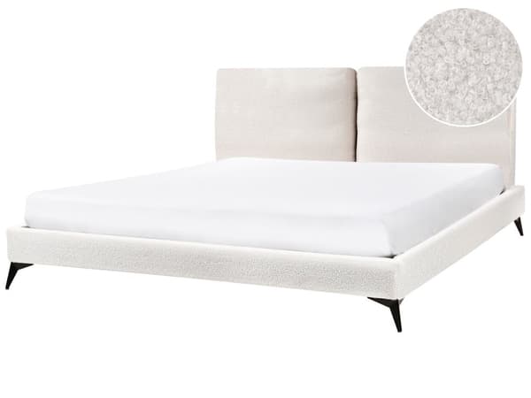 Seng Off White Boucle 180 x 200 cm Moderne To Mands Blød Sengegavl Dobbeltseng Sengeramme Retro Design Stofseng Plys