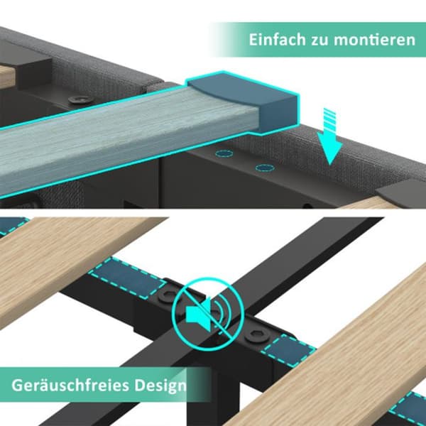 Dubbel säng, 360 LED omgivning, 160*200 cm, grå lin, med USB Type-C (madrass ingår ej)