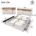 Miniatyrbild 6 av 6: Med 4 lådor och USB-C-port, stoppad säng 140x200cm, justerbar sänggavel, trä ribbotten (utan madrass)