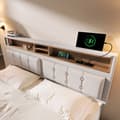 Miniatyrbild 2 av 6: Med 4 lådor och USB-C-port, stoppad säng 140x200cm, justerbar sänggavel, trä ribbotten (utan madrass)