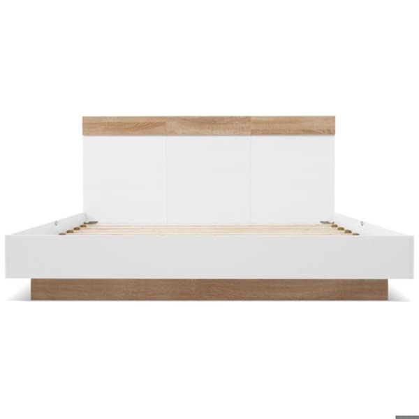 Dubbel upphängd säng i trä med huvudgavel och ribbotten - 205x144x90,5 cm, vit set (utan madrass)