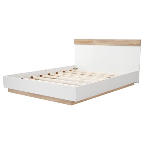 Dubbel upphängd säng i trä med huvudgavel och ribbotten - 205x144x90,5 cm, vit set (utan madrass)