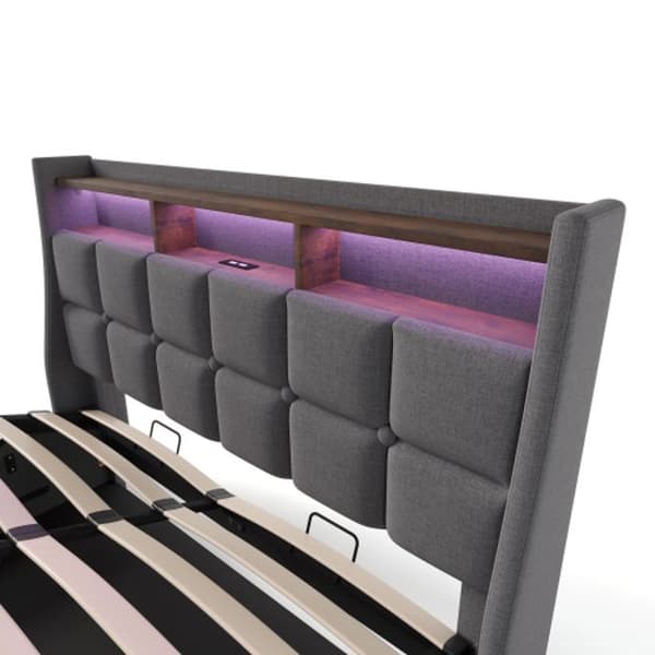 Lässt säng med USB 140x200cm, dubbelsäng LED med metallram, utan madrass