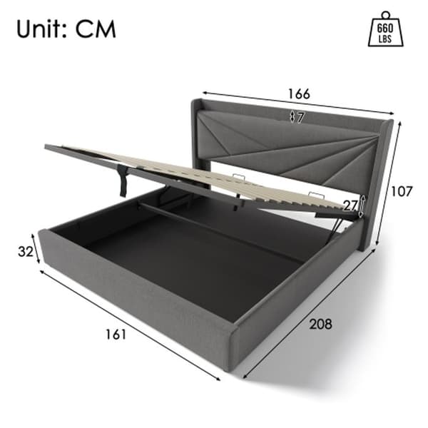 Dubbel vadderad säng Förvaringssäng Sänggavel med USB C-laddningsfunktion (utan madrass) 160x200