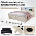 Miniatyrbild 4 av 6: Förvaringssäng med USB och LED-belysning Sängram i linne med ribbotten (madrass ingår inte) 160x200