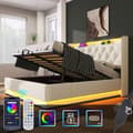 Miniatyrbild 3 av 6: Vadderad dubbelsäng med LED 360 wrap-around, 140*200cm, vitt PU-material, vadderad sänggavel med USBType-C (med madrass)