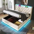 Miniatyrbild 6 av 6: Vadderad dubbelsäng med LED 360 wrap-around, 140*200cm, vitt PU-material, vadderad sänggavel med USBType-C (med madrass)