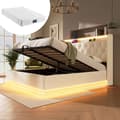Miniatyrbild 1 av 6: Vadderad dubbelsäng med LED 360 wrap-around, 140*200cm, vitt PU-material, vadderad sänggavel med USBType-C (med madrass)