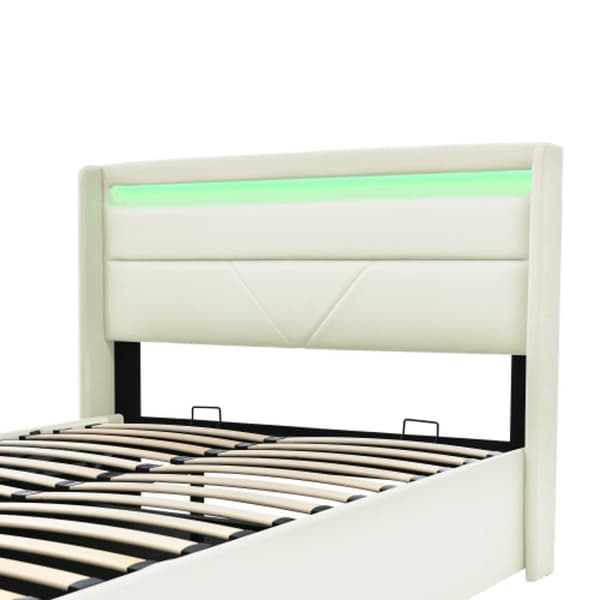 Hydraulisk förvaringssäng med LED-ljusstång, sängram 160x200 cm Stoppad säng, vit (med madrass)