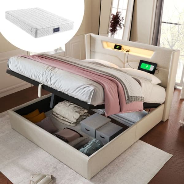 Säng med USB Type C-laddningsfunktion och LED-belysning, 160x200 Juniorsäng med ribba (med madrass)