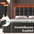 Miniatyrbild 3 av 6: LED-ljusstång och 4 lådor, stoppad dubbelsäng, 140x200 cm, justerbar sänggavel, svart PU (utan madrass)