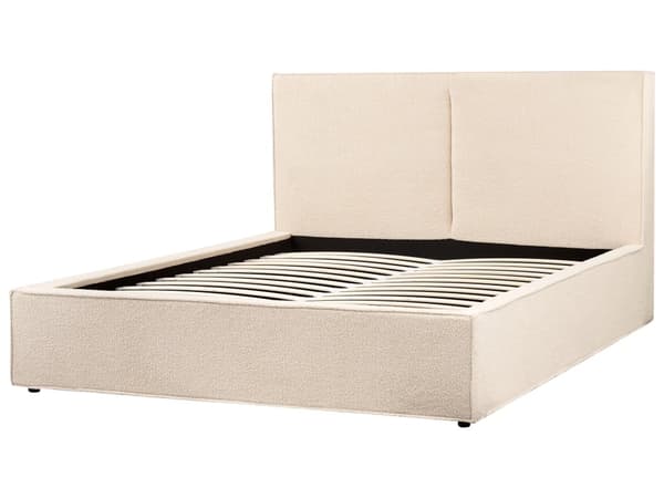 Seng med oppbevaring Beige Bouclé 160 x 200 cm Lamellramme Sengegavl Moderne Minimalistisk Dobbeltseng Soverom