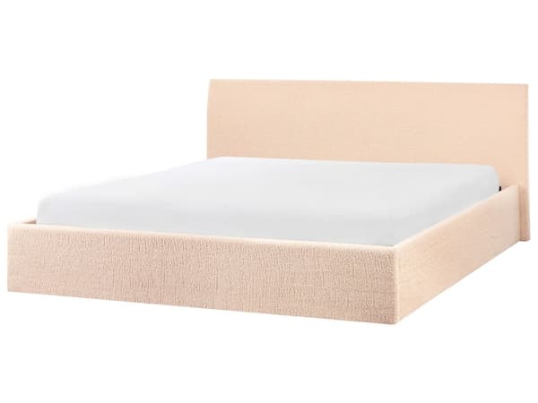 Seng Beige Boucle 180 x 200 cm Moderne To Mands Seng med Opbevaring Blød Sengegavl Dobbeltseng Sengeramme Retro Design